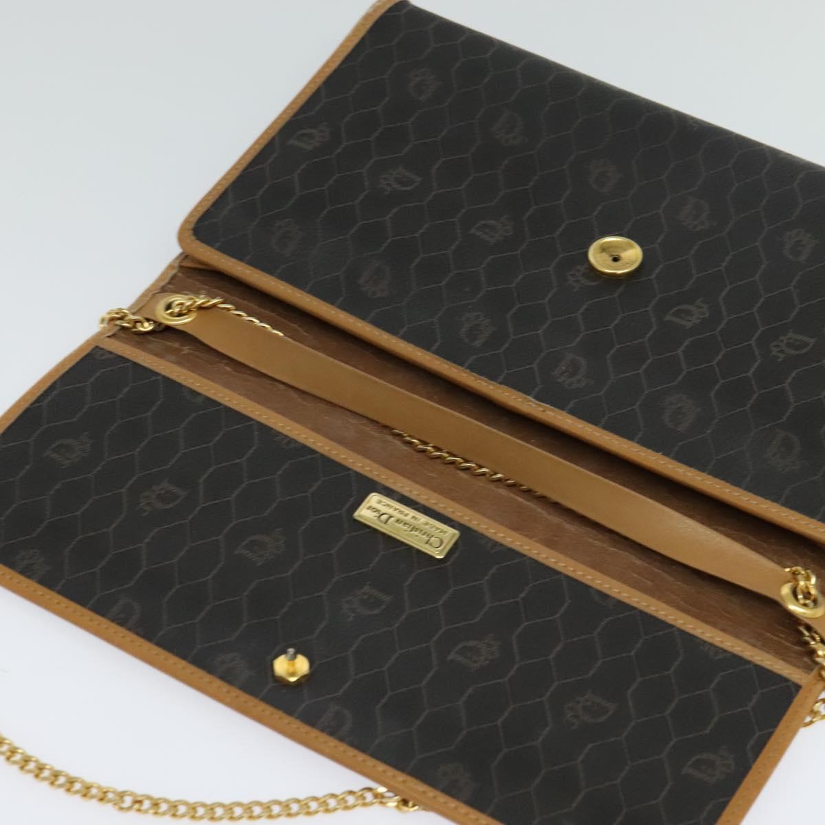 Christian Dior Honeycomb Canvas Chain Shoulder Bag PVC Black Gold Auth BA1145