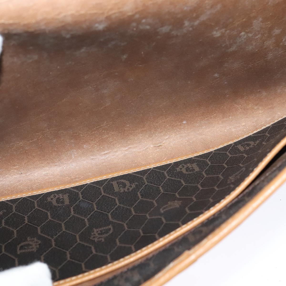 Christian Dior Honeycomb Canvas Chain Shoulder Bag PVC Black Gold Auth BA1145