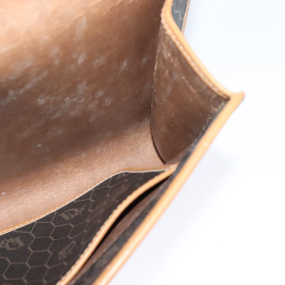 Christian Dior Honeycomb Canvas Chain Shoulder Bag PVC Black Gold Auth BA1145