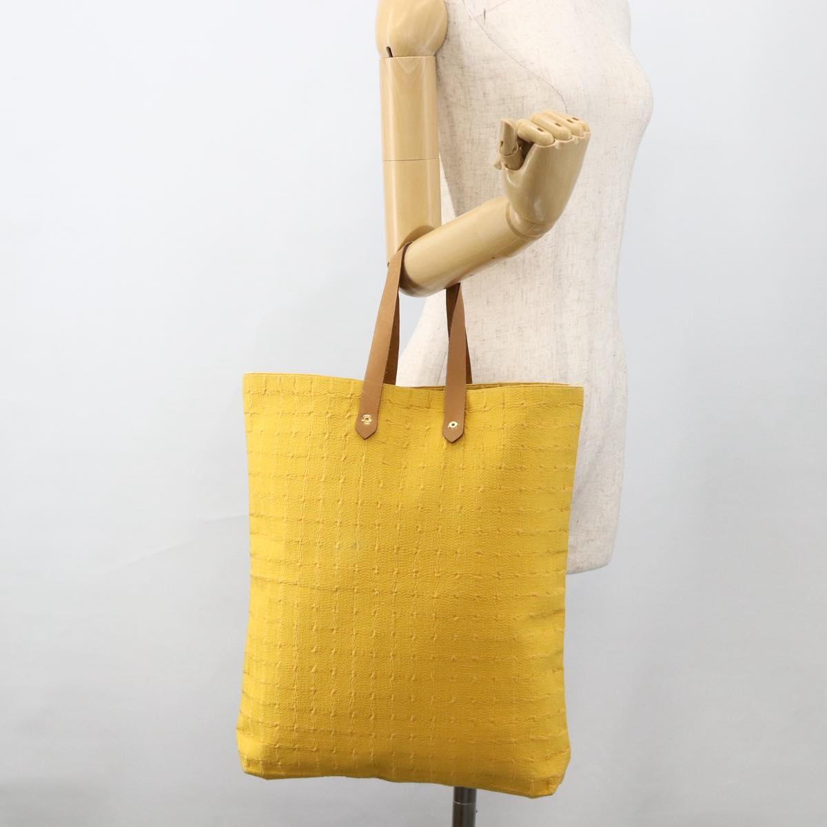 HERMES Amedaba GM Tote Bag Canvas Leather Yellow gold Auth BA11452