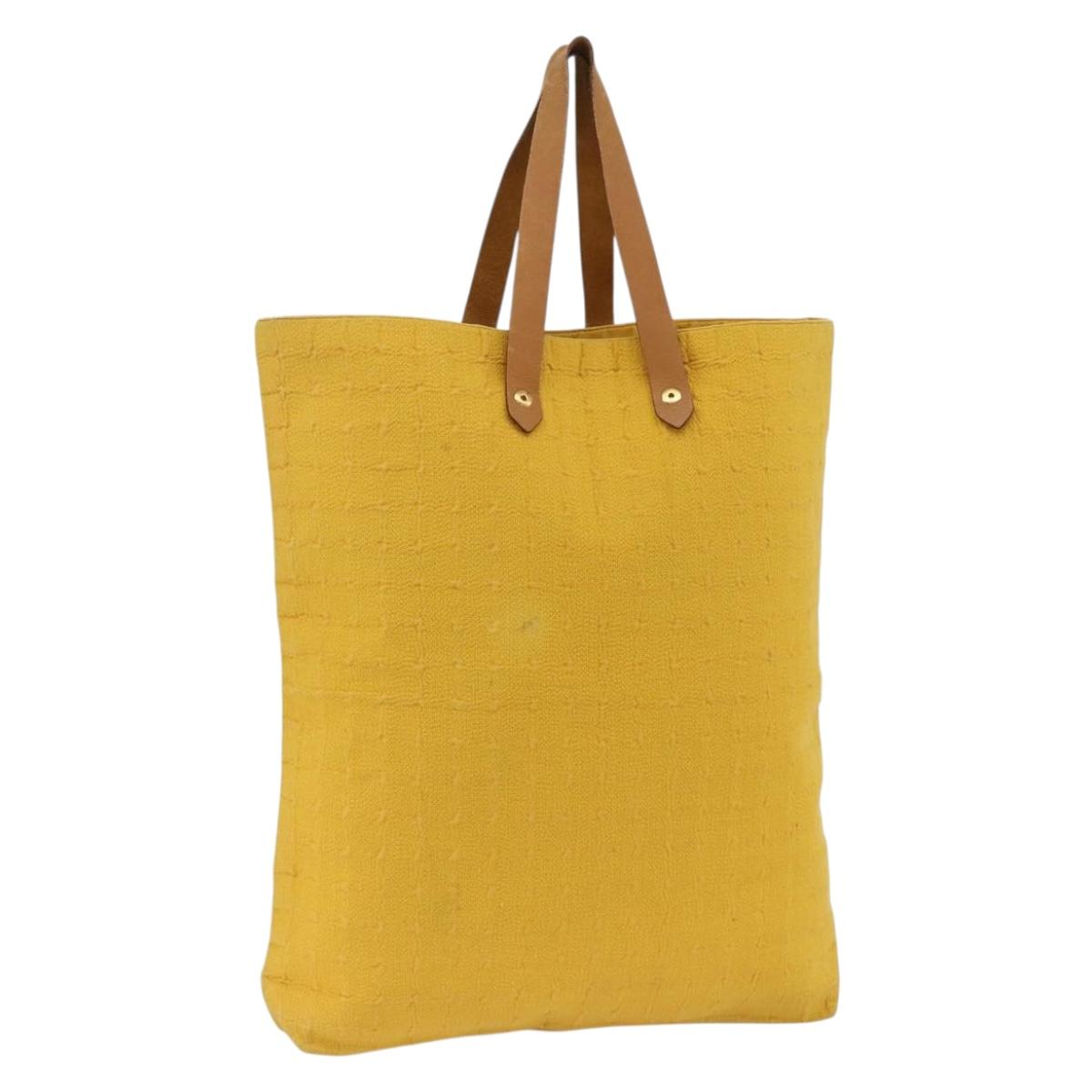 HERMES Amedaba GM Tote Bag Canvas Leather Yellow gold Auth BA11452