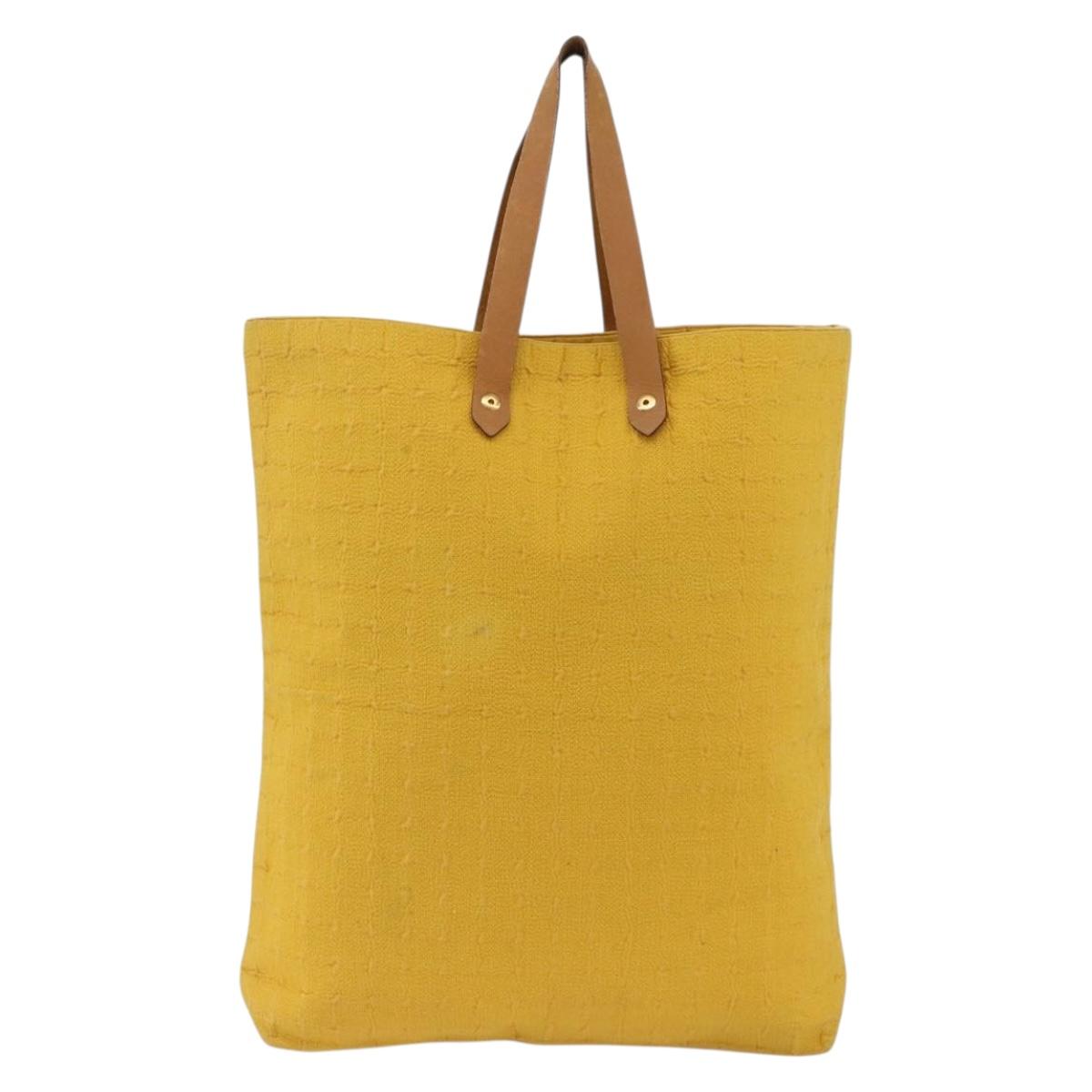 HERMES Amedaba GM Tote Bag Canvas Leather Yellow gold Auth BA11452