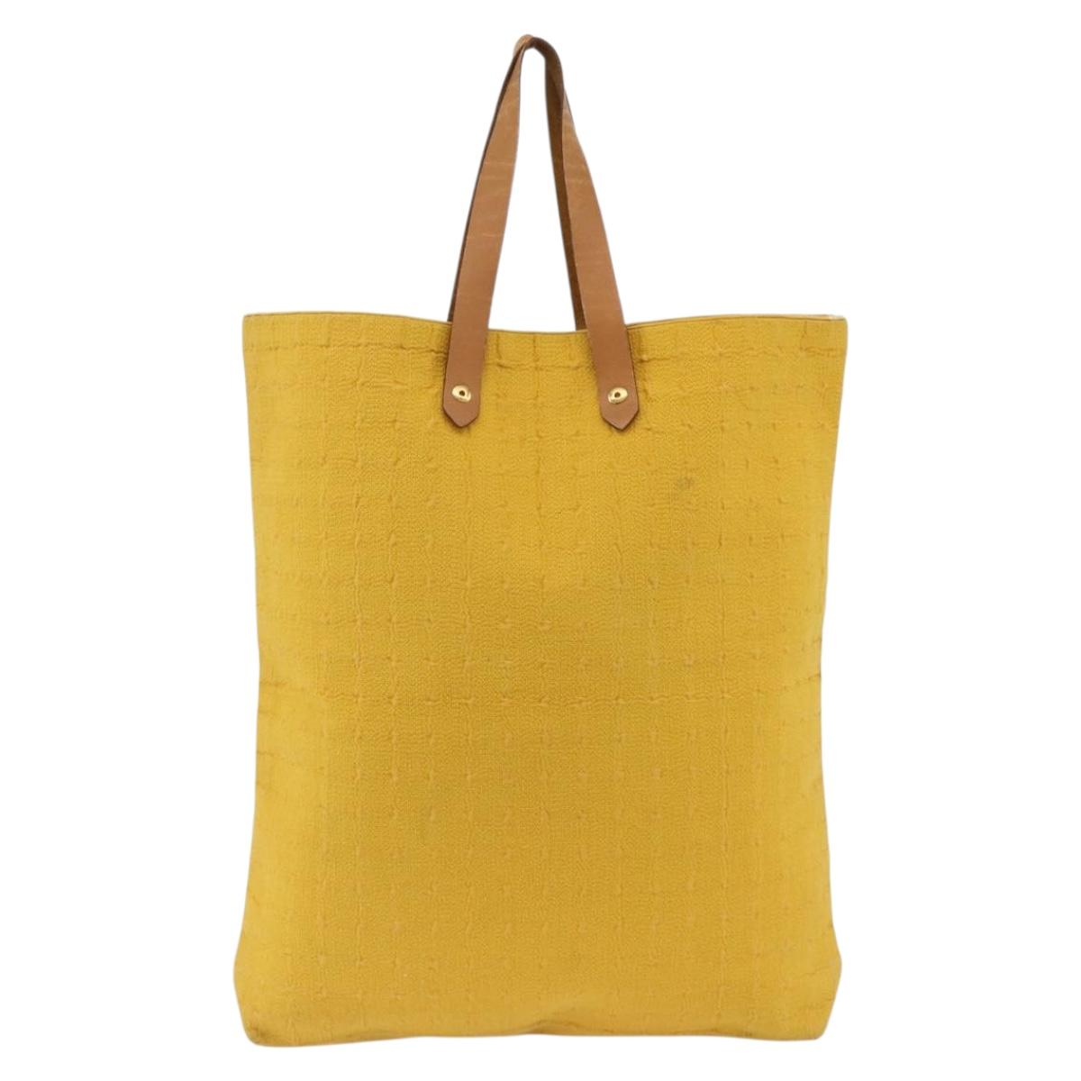 HERMES Amedaba GM Tote Bag Canvas Leather Yellow gold Auth BA11452