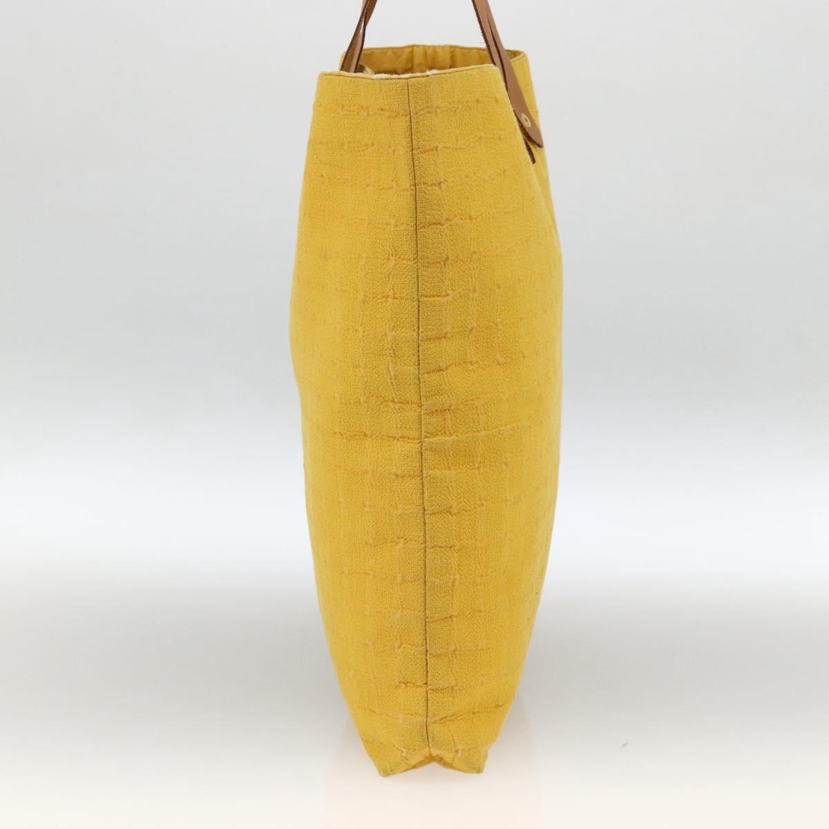 HERMES Amedaba GM Tote Bag Canvas Leather Yellow gold Auth BA11452