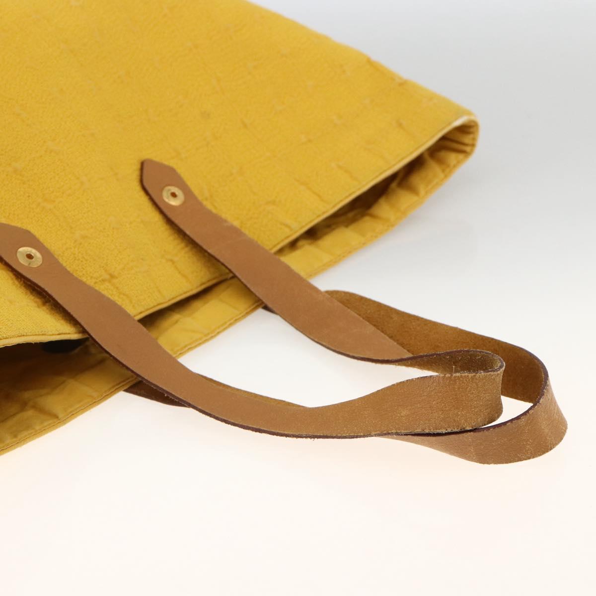 HERMES Amedaba GM Tote Bag Canvas Leather Yellow gold Auth BA11452
