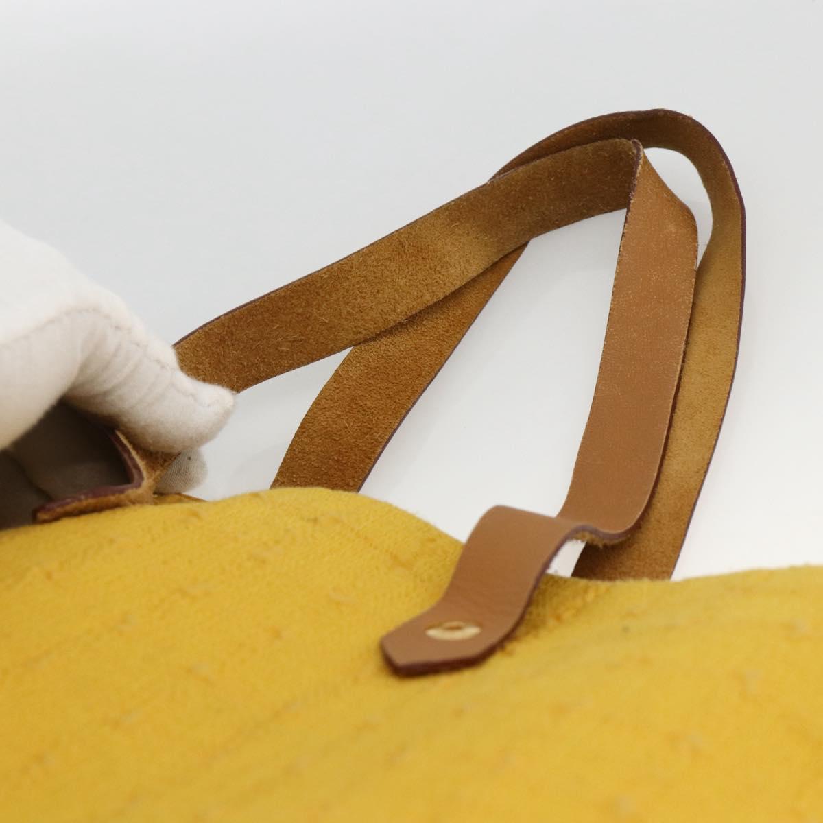 HERMES Amedaba GM Tote Bag Canvas Leather Yellow gold Auth BA11452