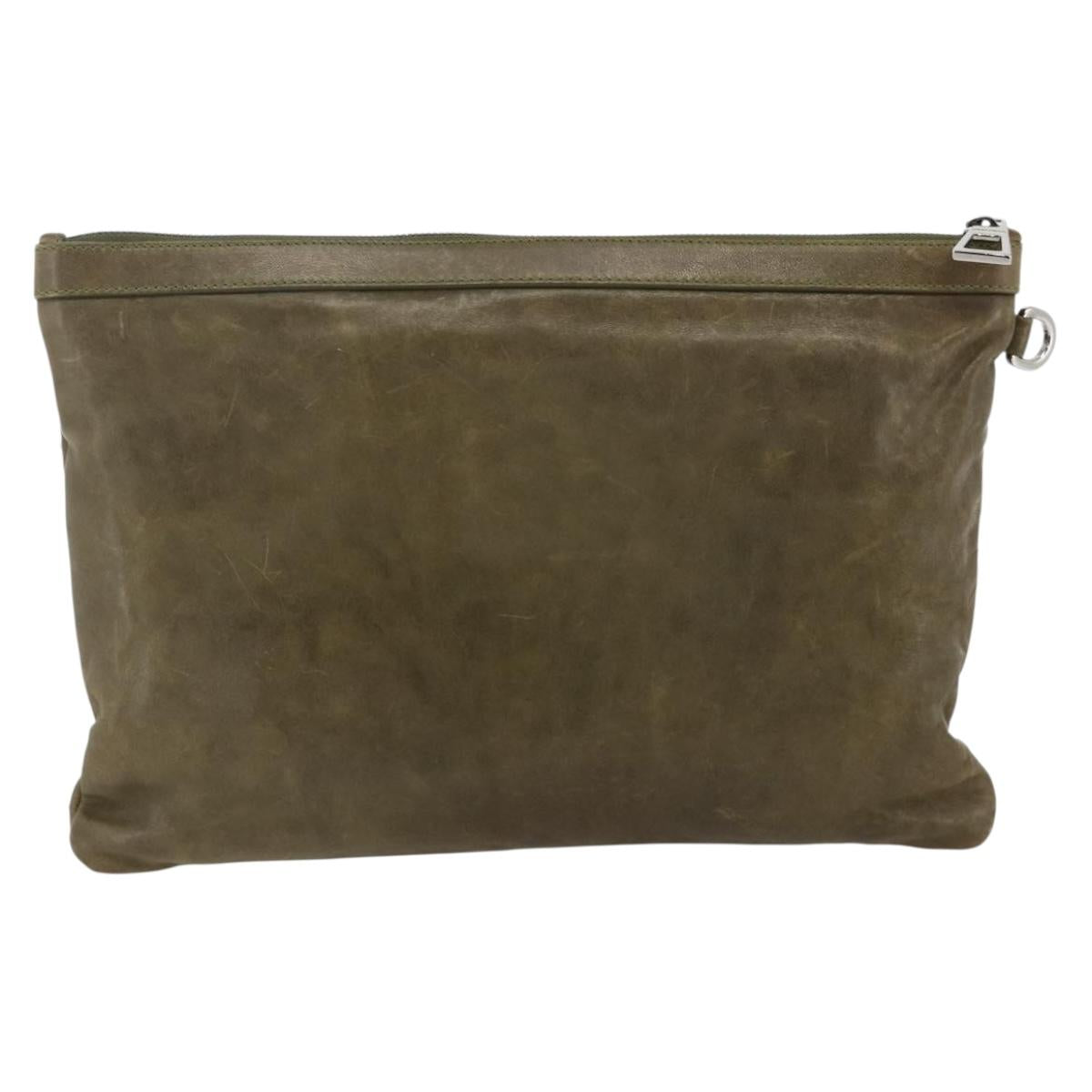 Jimmy Choo Studs Clutch Bag Leather Khaki Auth BA11453