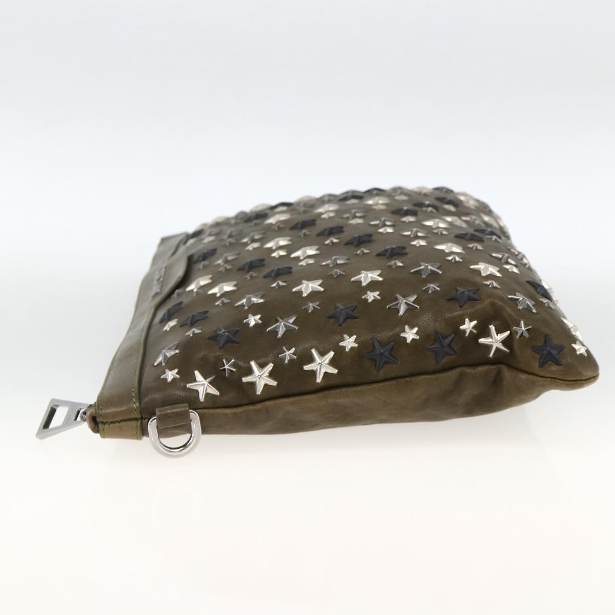 Jimmy Choo Studs Clutch Bag Leather Khaki Auth BA11453