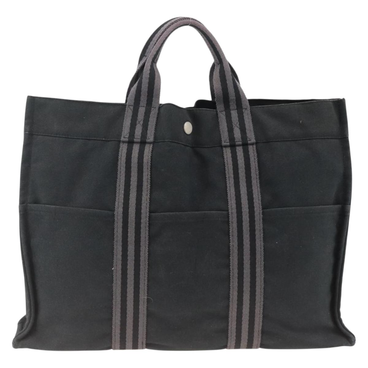 HERMES Fourre ToutMM Hand Bag Canvas Black Auth BA11454