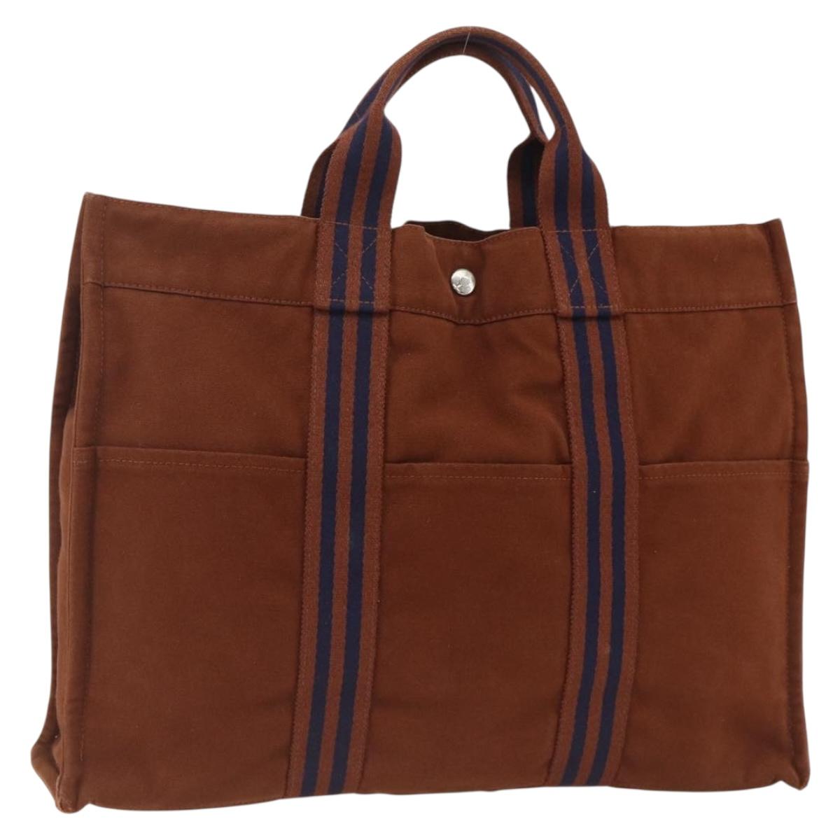 HERMES Fourre ToutMM Hand Bag Canvas Brown Auth BA11462