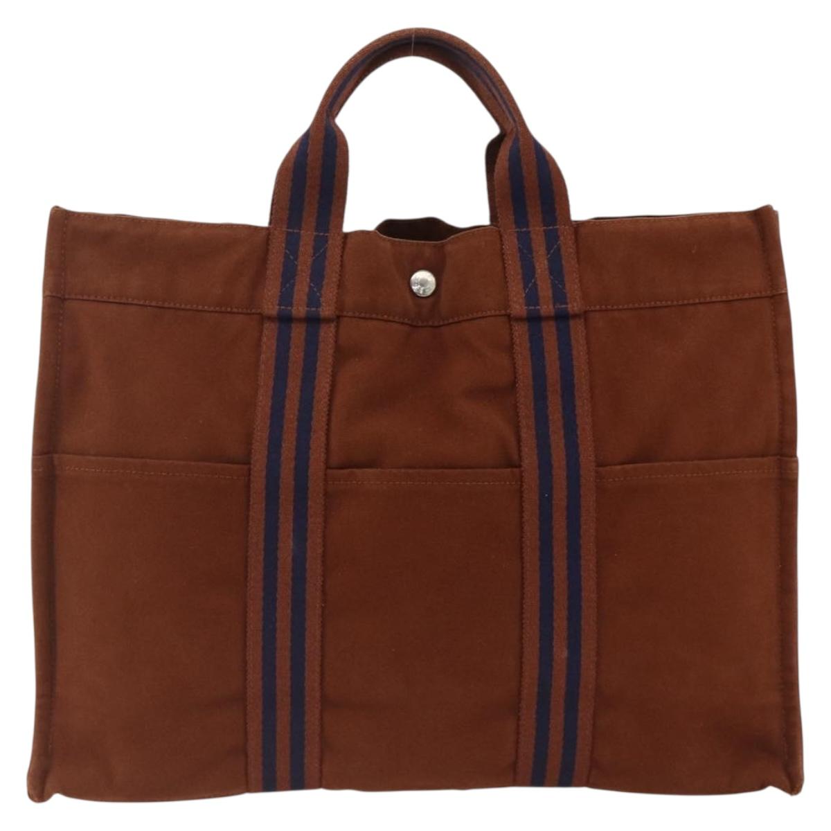HERMES Fourre ToutMM Hand Bag Canvas Brown Auth BA11462