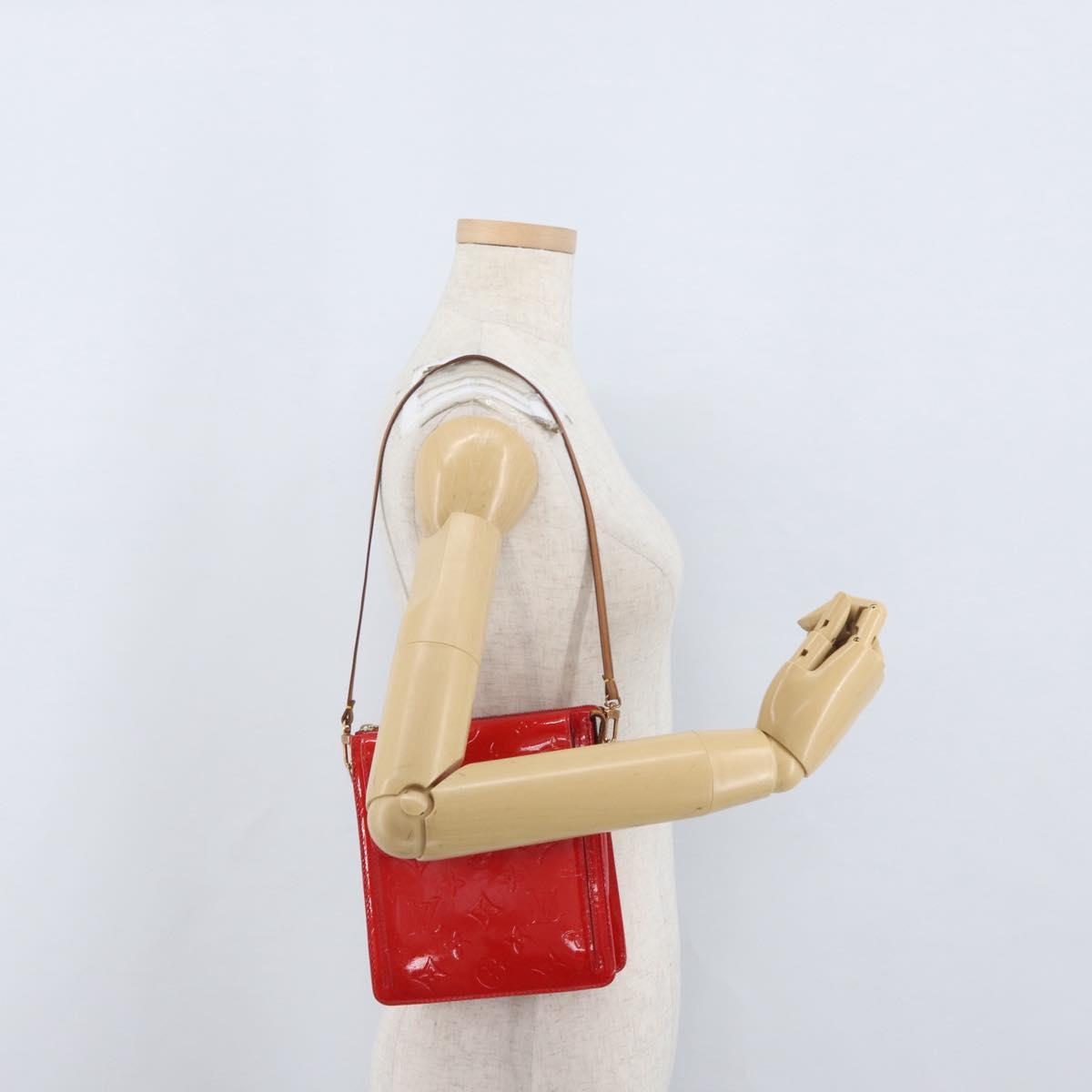 LOUIS VUITTON Monogram Vernis Motto Accessory Pouch Red M91137 LV Auth BA11468