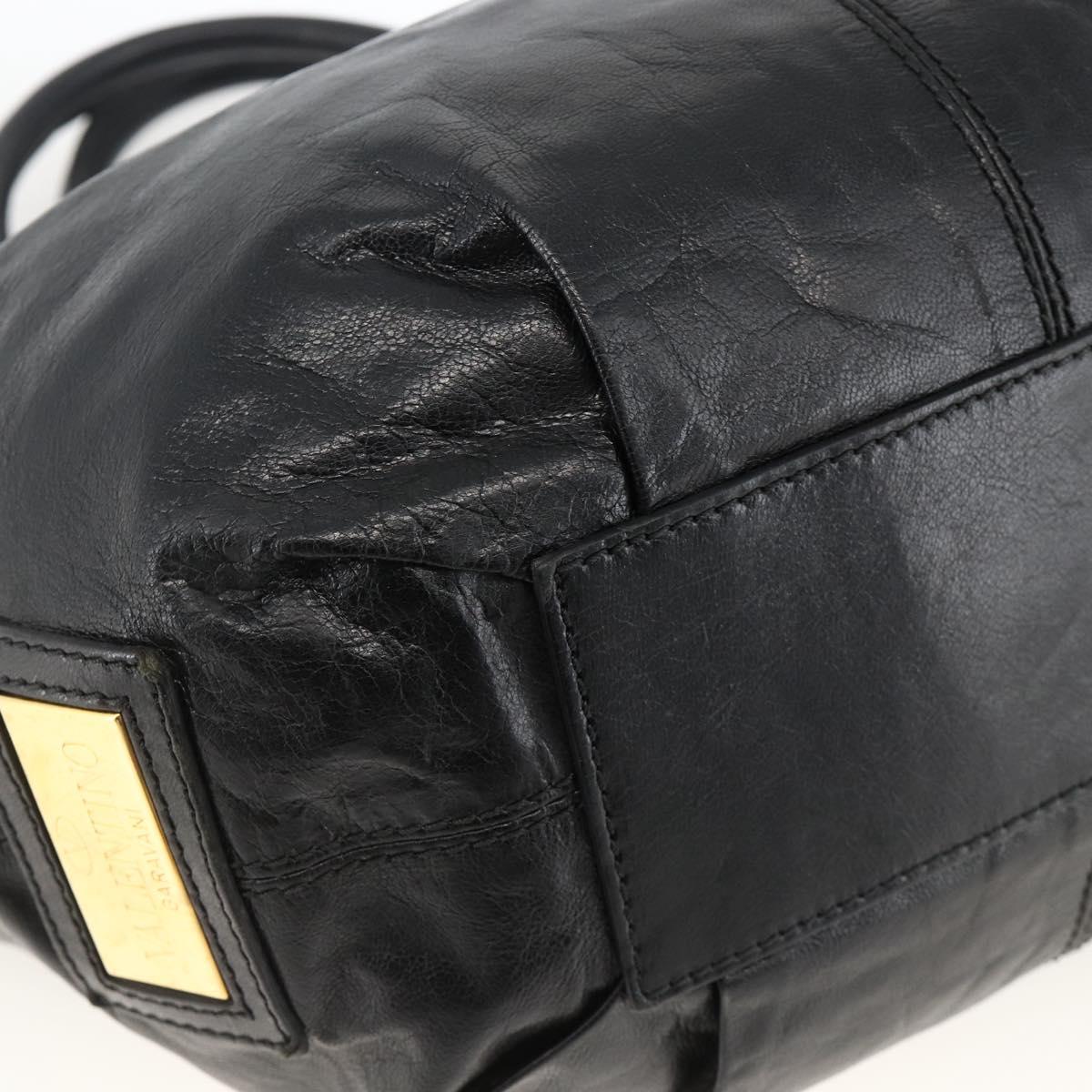 VALENTINO Ribbon Tote Bag Leather Black Gold Auth BA11469