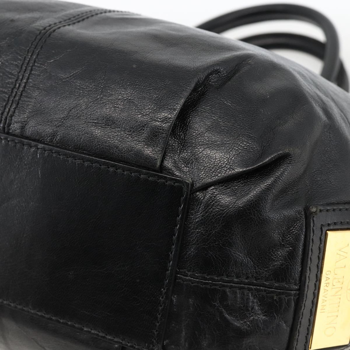 VALENTINO Ribbon Tote Bag Leather Black Gold Auth BA11469