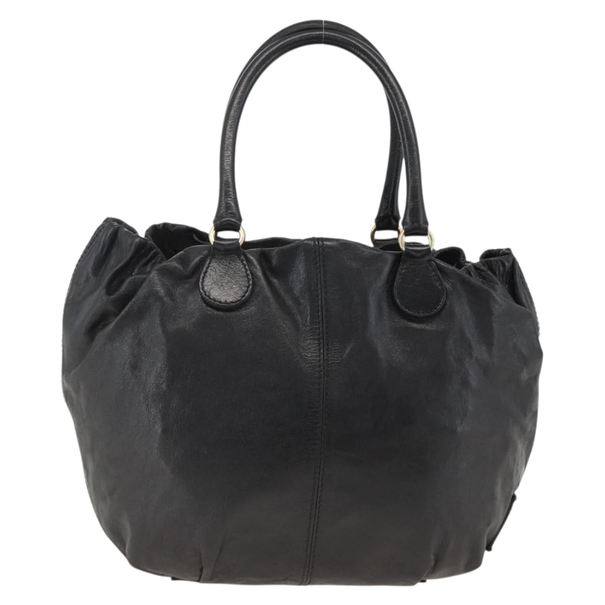 VALENTINO Ribbon Tote Bag Leather Black Gold Auth BA11469