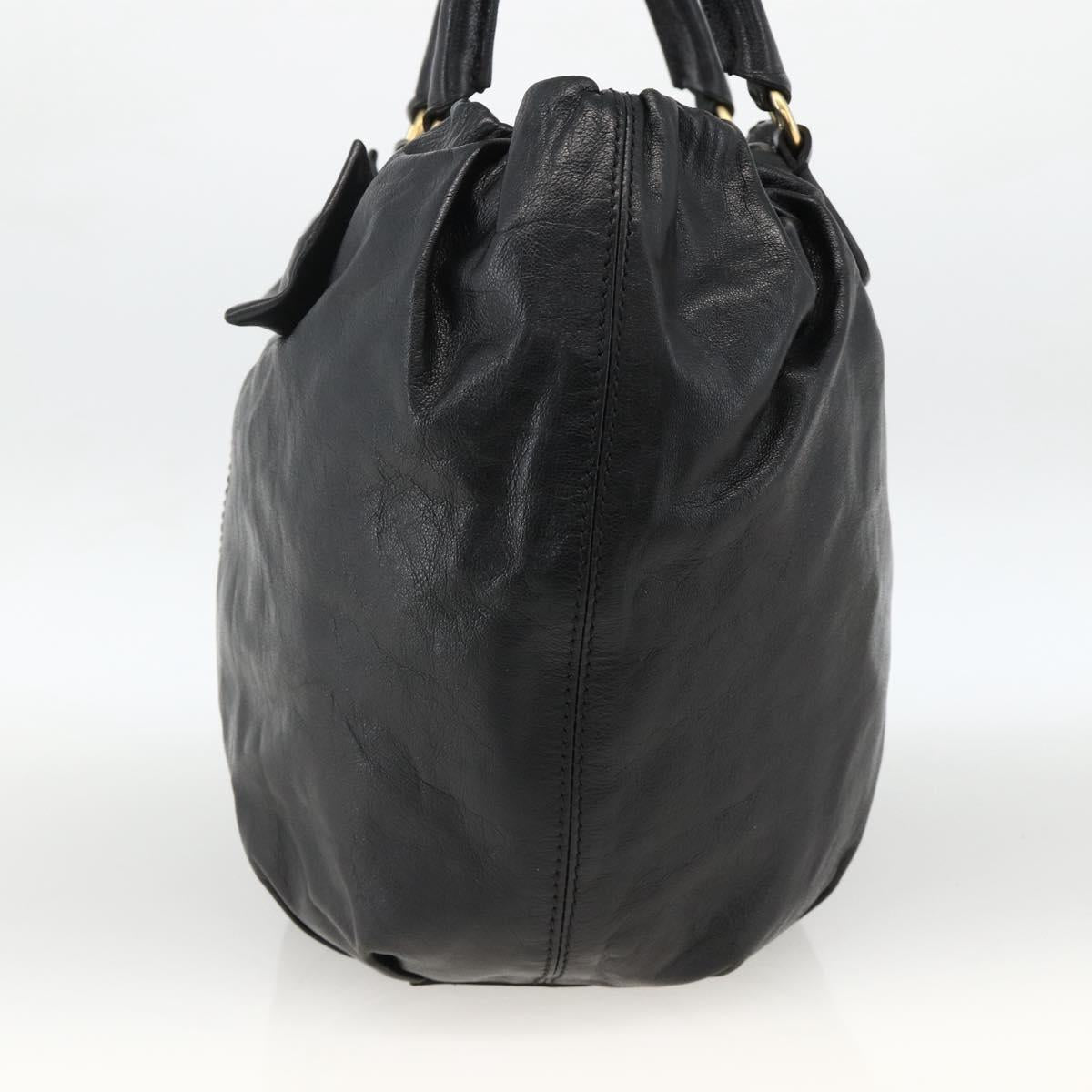 VALENTINO Ribbon Tote Bag Leather Black Gold Auth BA11469