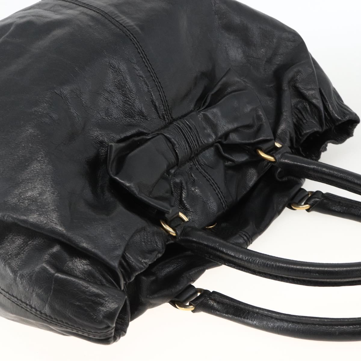 VALENTINO Ribbon Tote Bag Leather Black Gold Auth BA11469