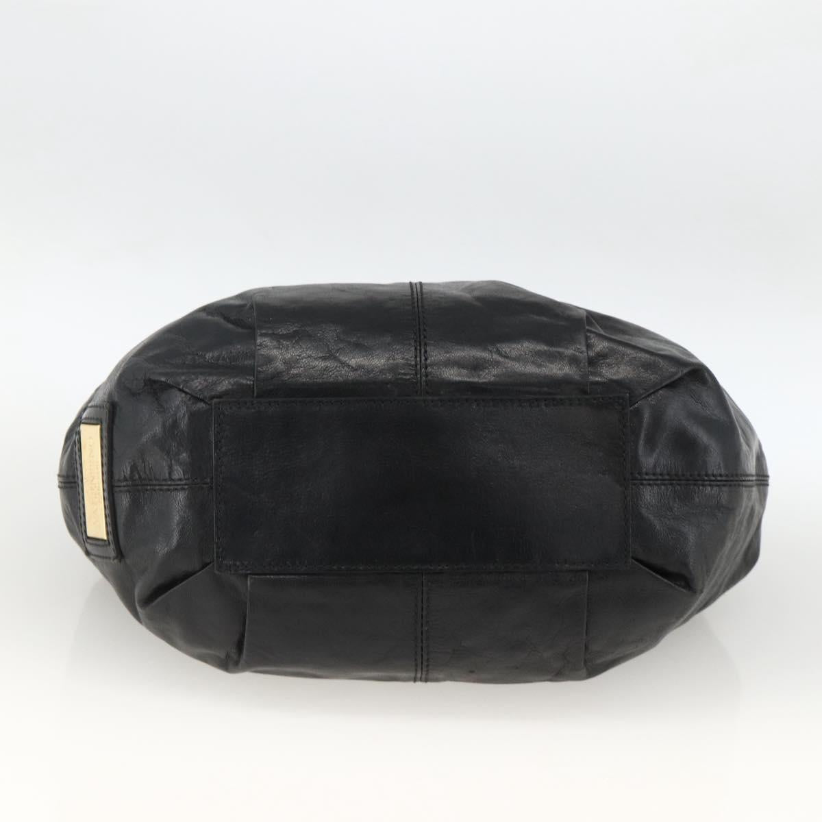 VALENTINO Ribbon Tote Bag Leather Black Gold Auth BA11469