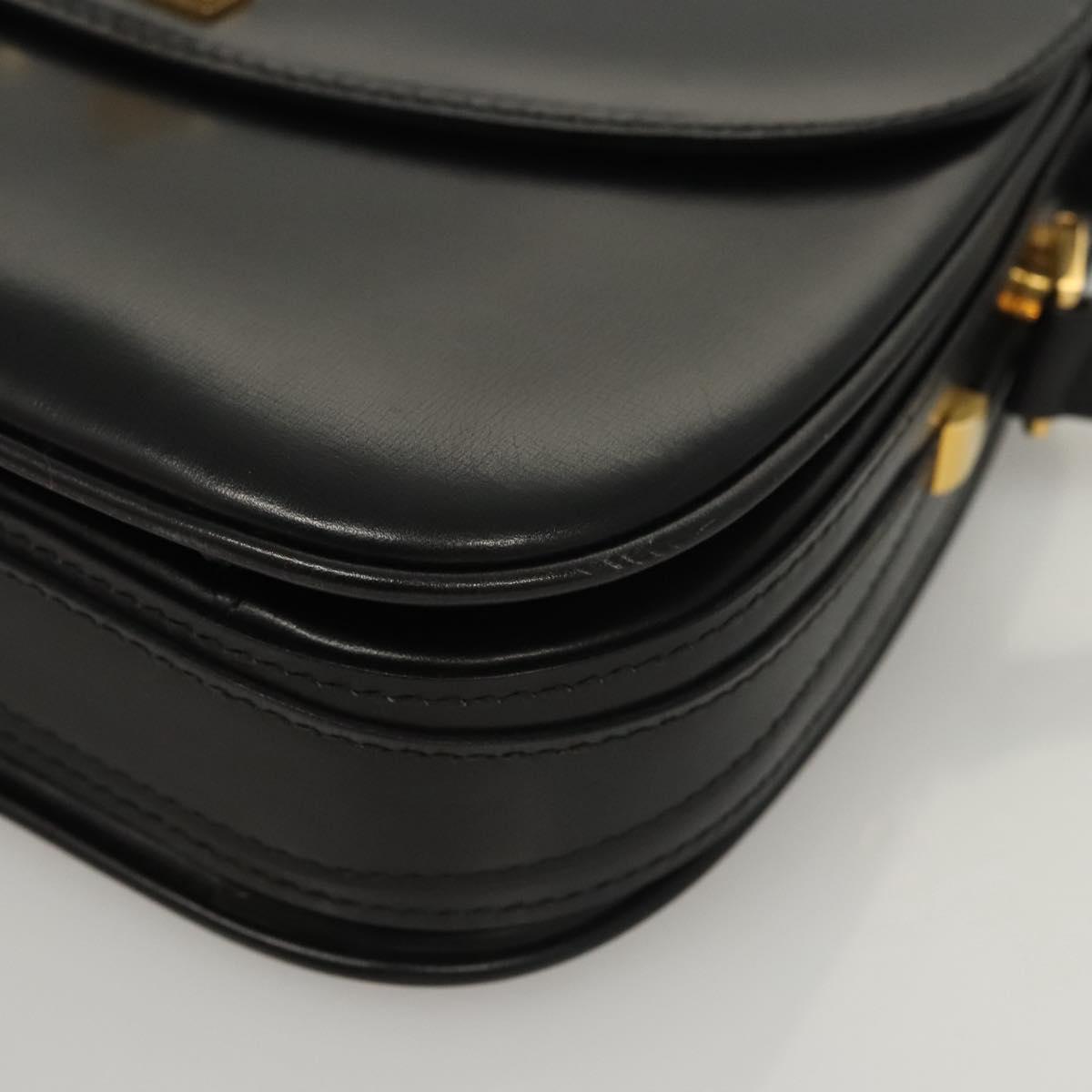 BALLY Shoulder Bag Leather Black Gold Auth BA1153