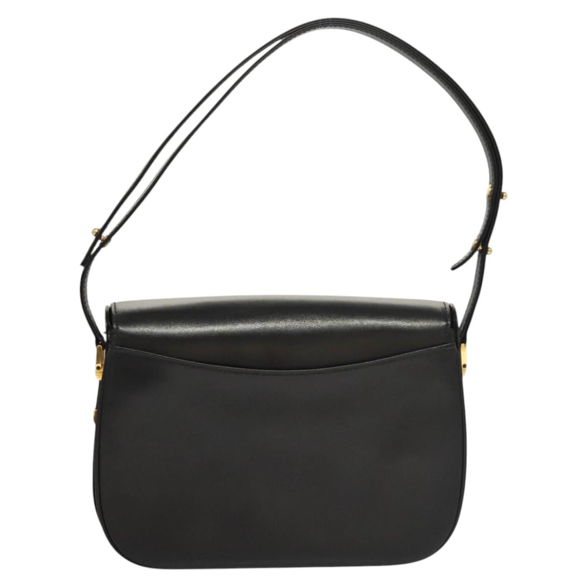 BALLY Shoulder Bag Leather Black Gold Auth BA1153