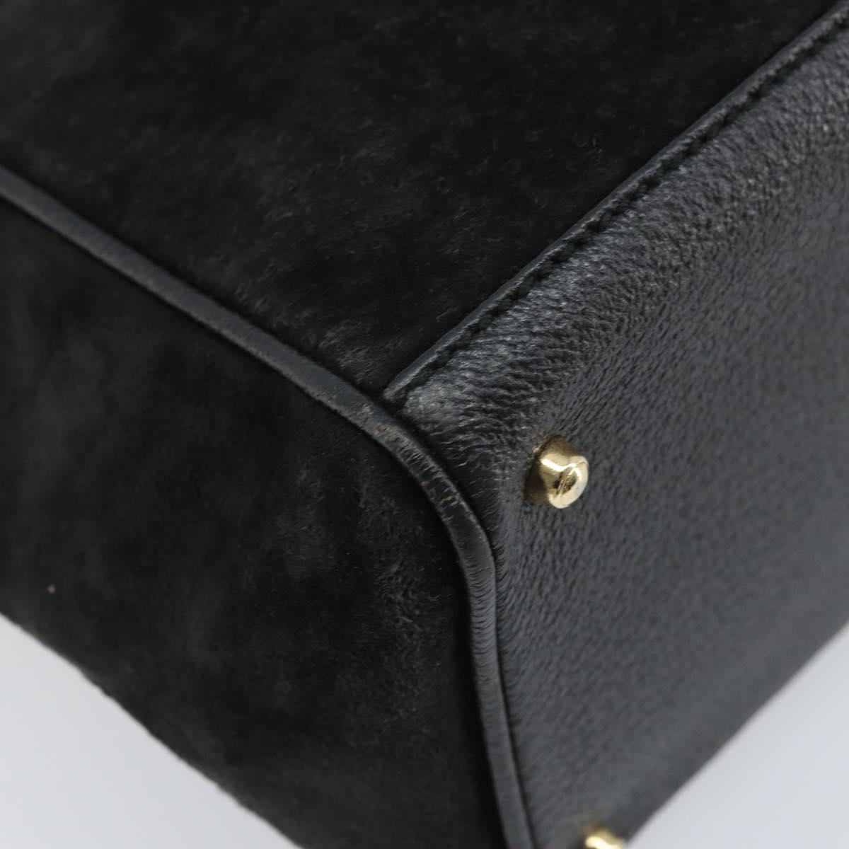 GUCCI Bamboo Hand Bag Suede 2way Black Gold 000 122 0316 Auth BA11541