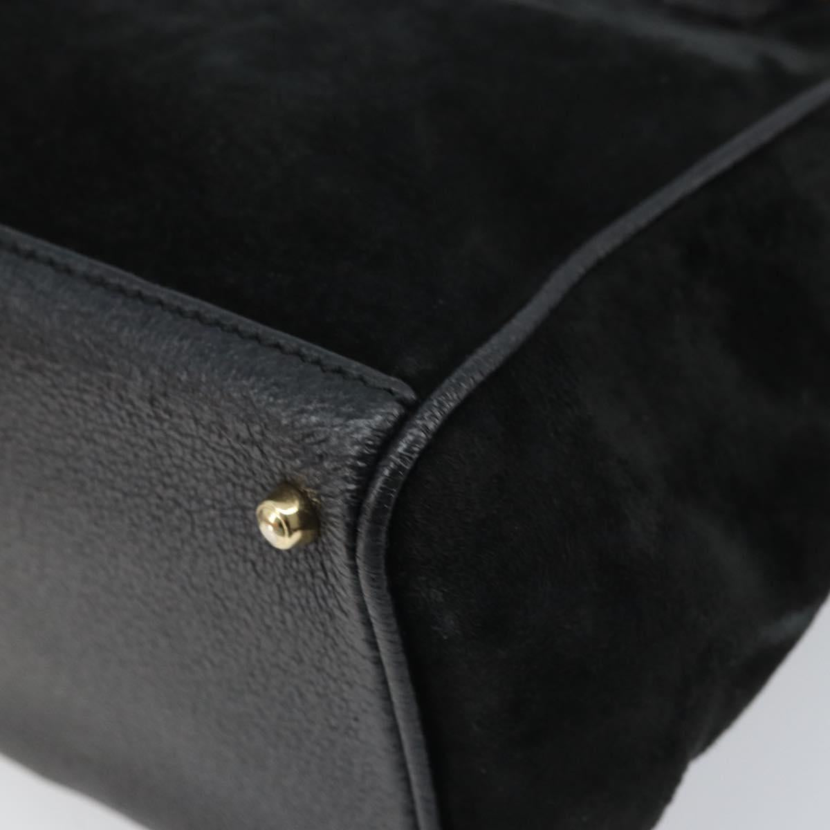 GUCCI Bamboo Hand Bag Suede 2way Black Gold 000 122 0316 Auth BA11541