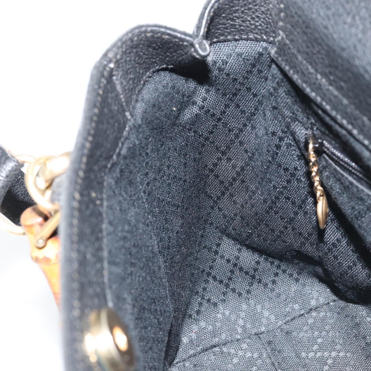GUCCI Bamboo Hand Bag Suede 2way Black Gold 000 122 0316 Auth BA11541