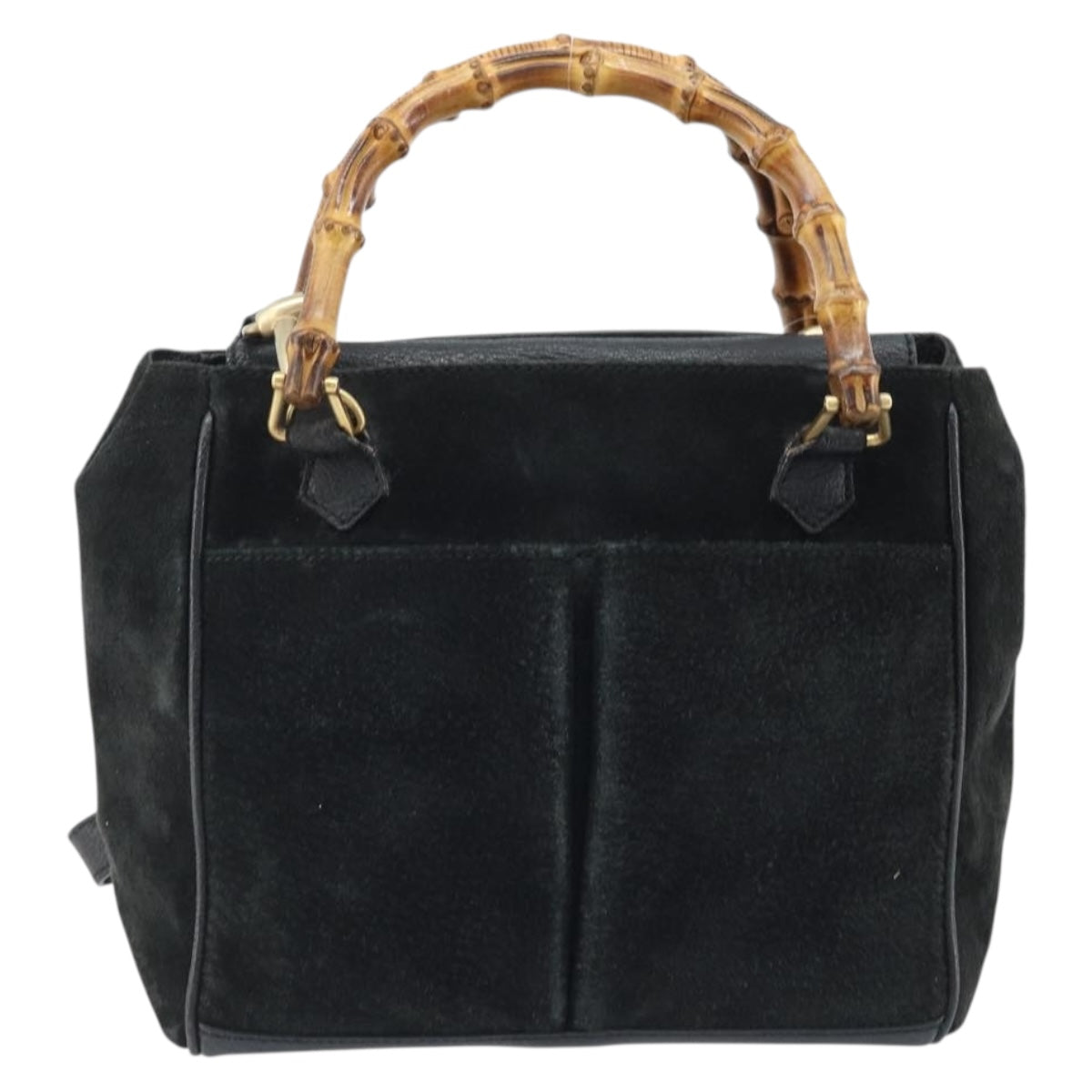 GUCCI Bamboo Hand Bag Suede 2way Black Gold 000 122 0316 Auth BA11541