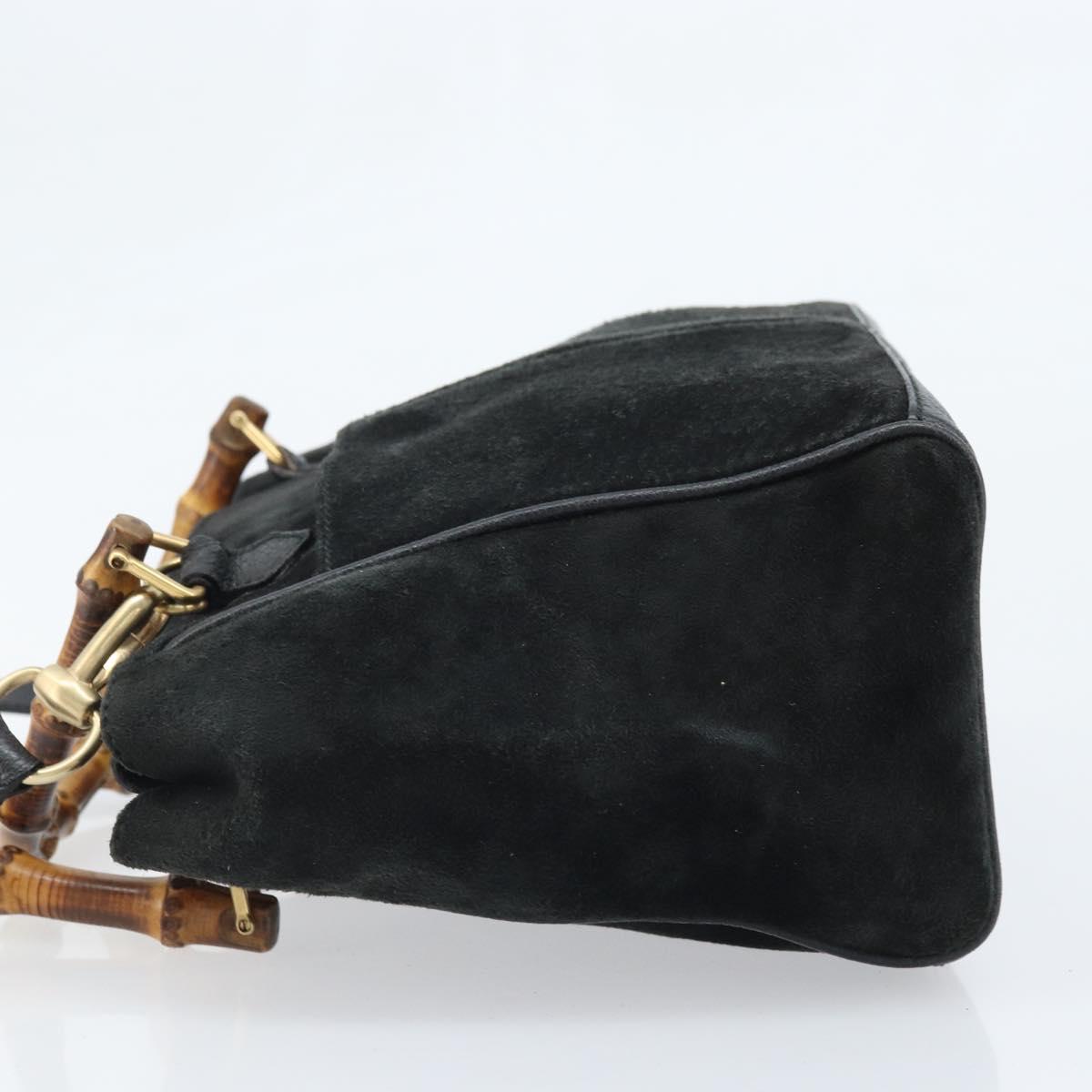 GUCCI Bamboo Hand Bag Suede 2way Black Gold 000 122 0316 Auth BA11541