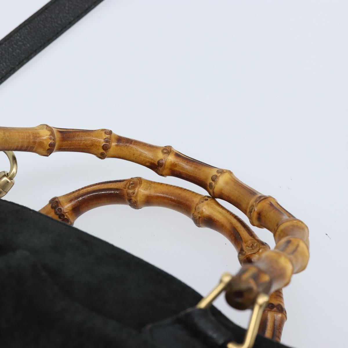 GUCCI Bamboo Hand Bag Suede 2way Black Gold 000 122 0316 Auth BA11541