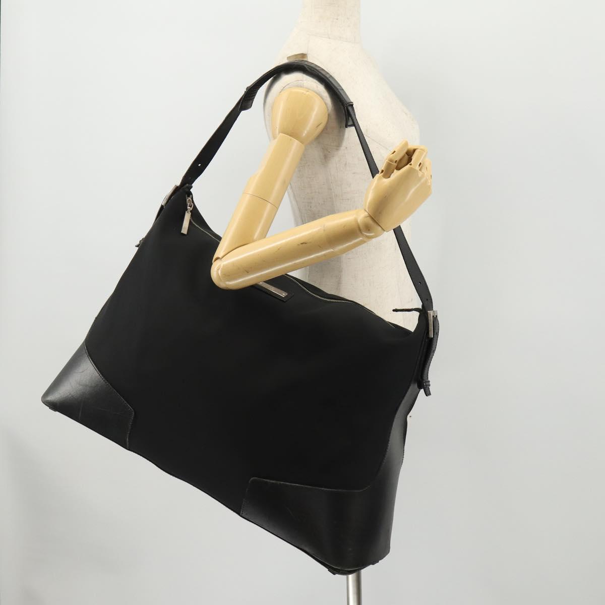 GUCCI Shoulder Bag Canvas Black Silver Auth BA11545