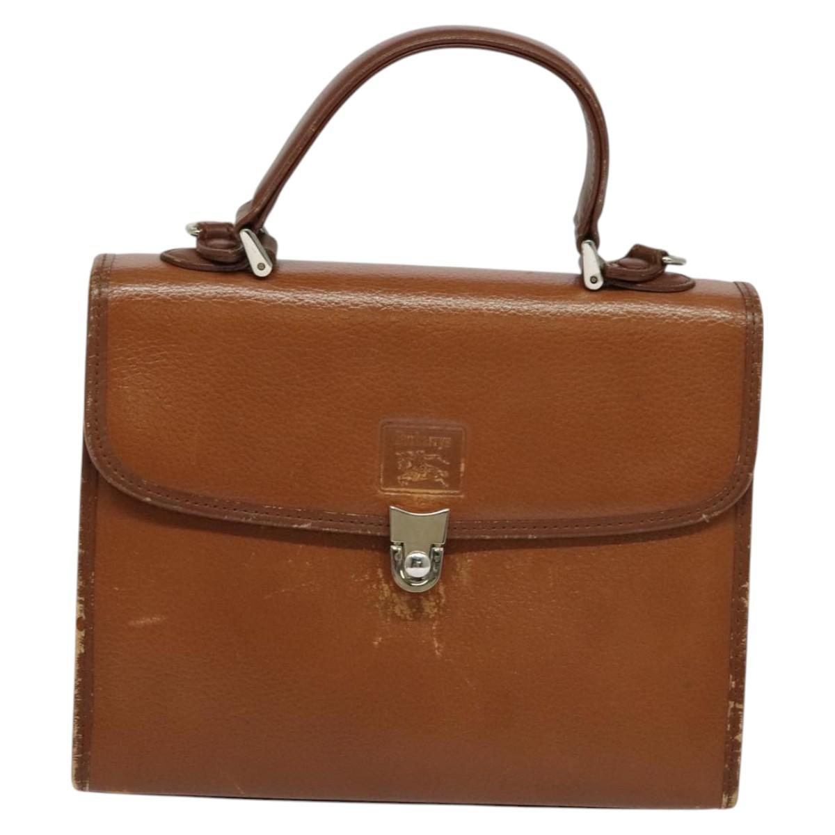 Burberrys Hand Bag Leather 2way Brown Auth BA1155