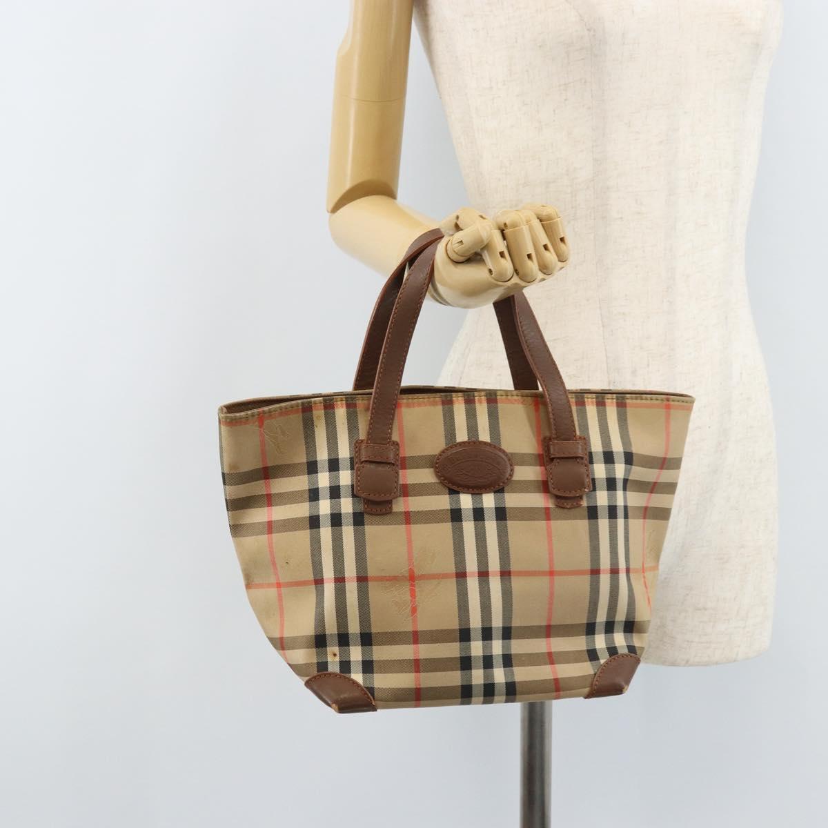 Burberrys Nova Check Hand Bag Canvas Brown Gold Auth BA11552