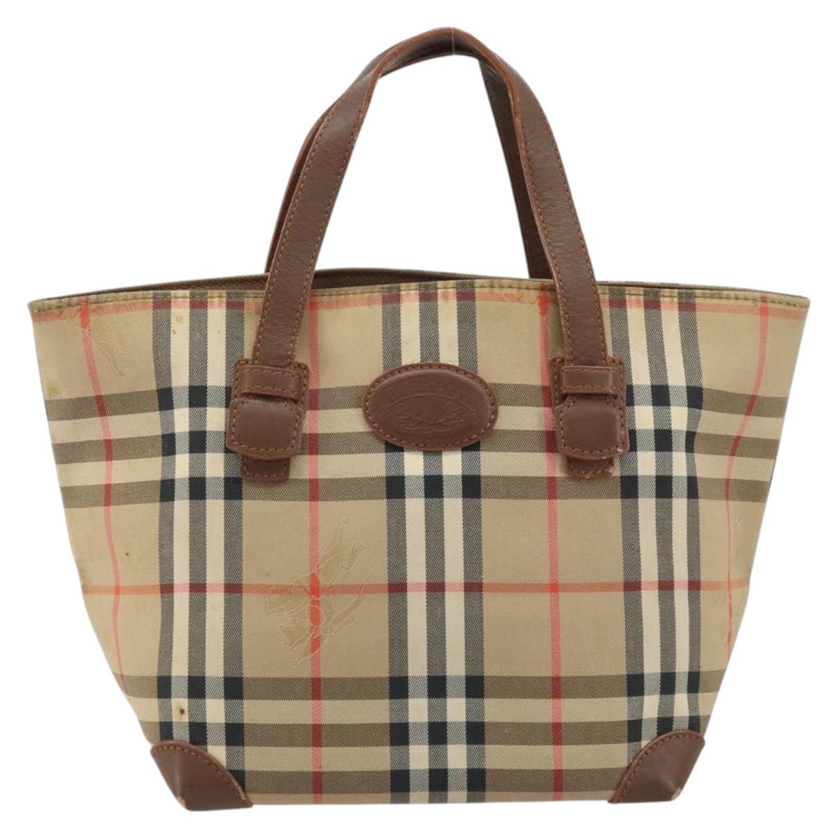 Burberrys Nova Check Hand Bag Canvas Brown Gold Auth BA11552
