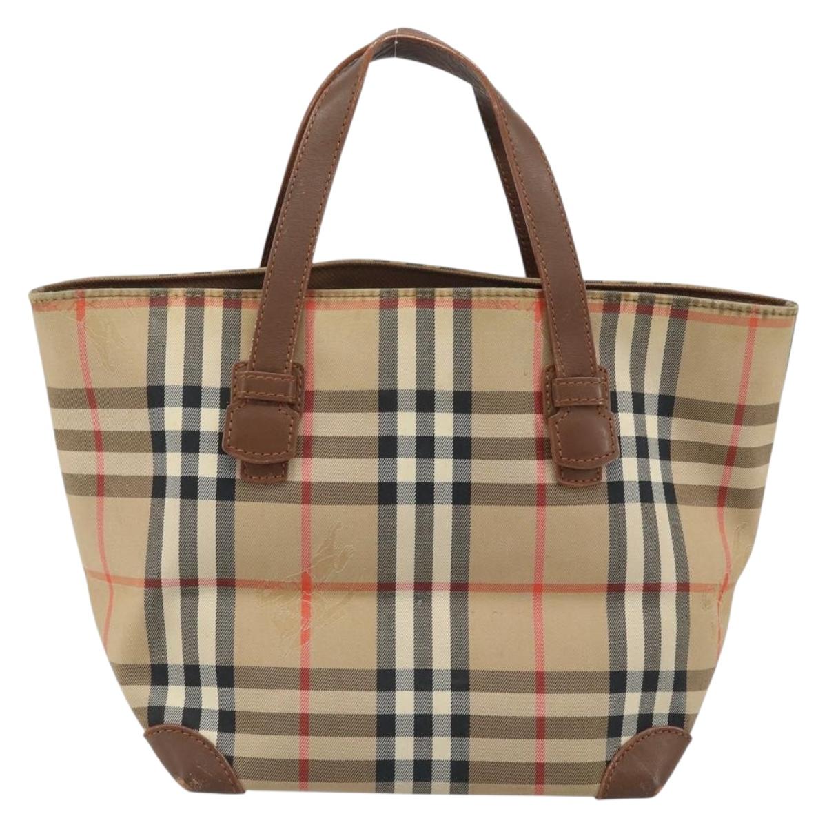 Burberrys Nova Check Hand Bag Canvas Brown Gold Auth BA11552