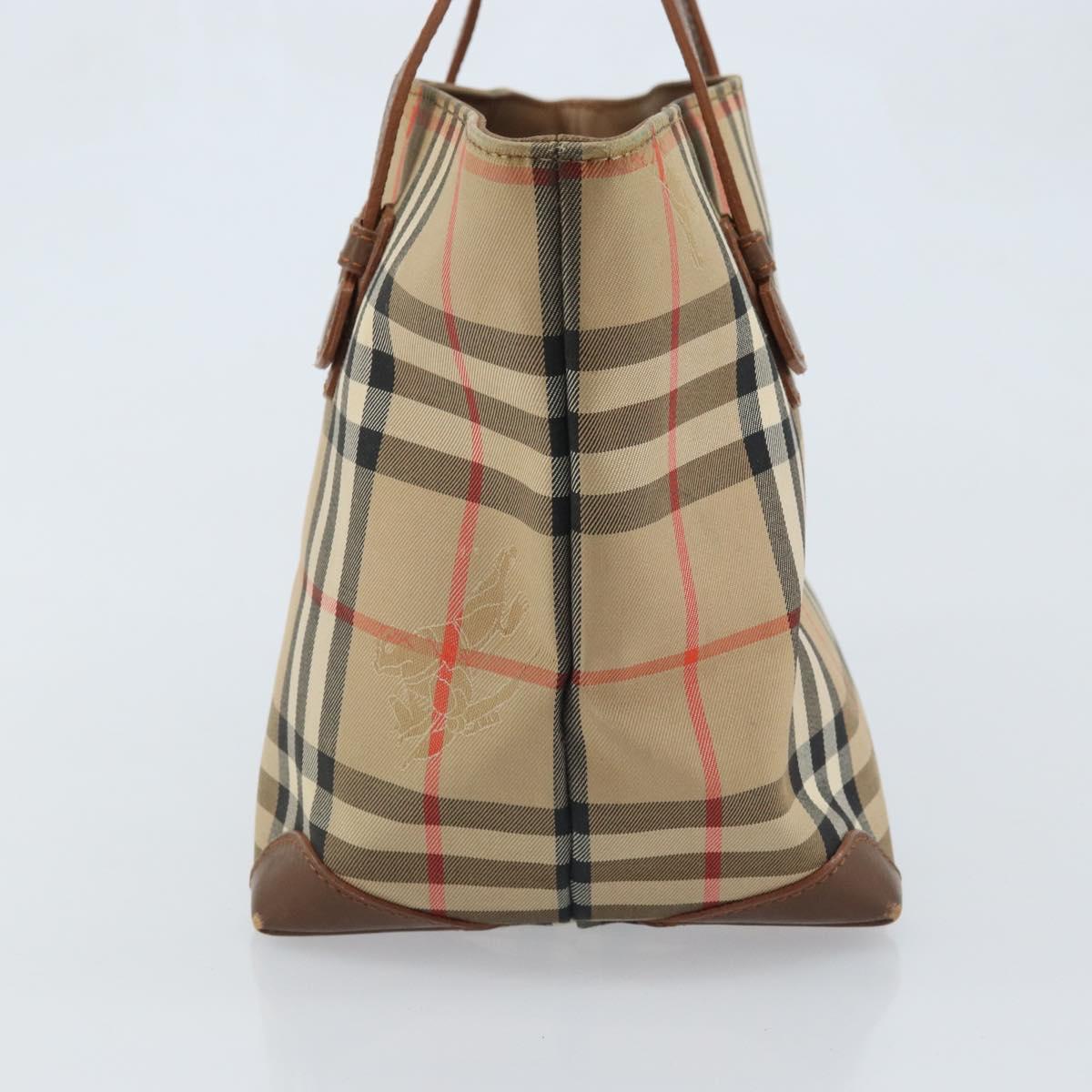 Burberrys Nova Check Hand Bag Canvas Brown Gold Auth BA11552