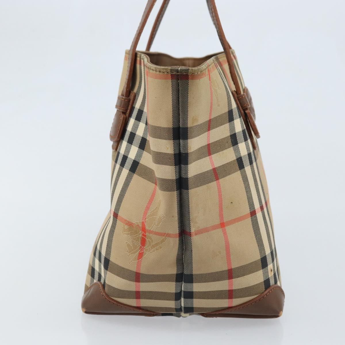 Burberrys Nova Check Hand Bag Canvas Brown Gold Auth BA11552