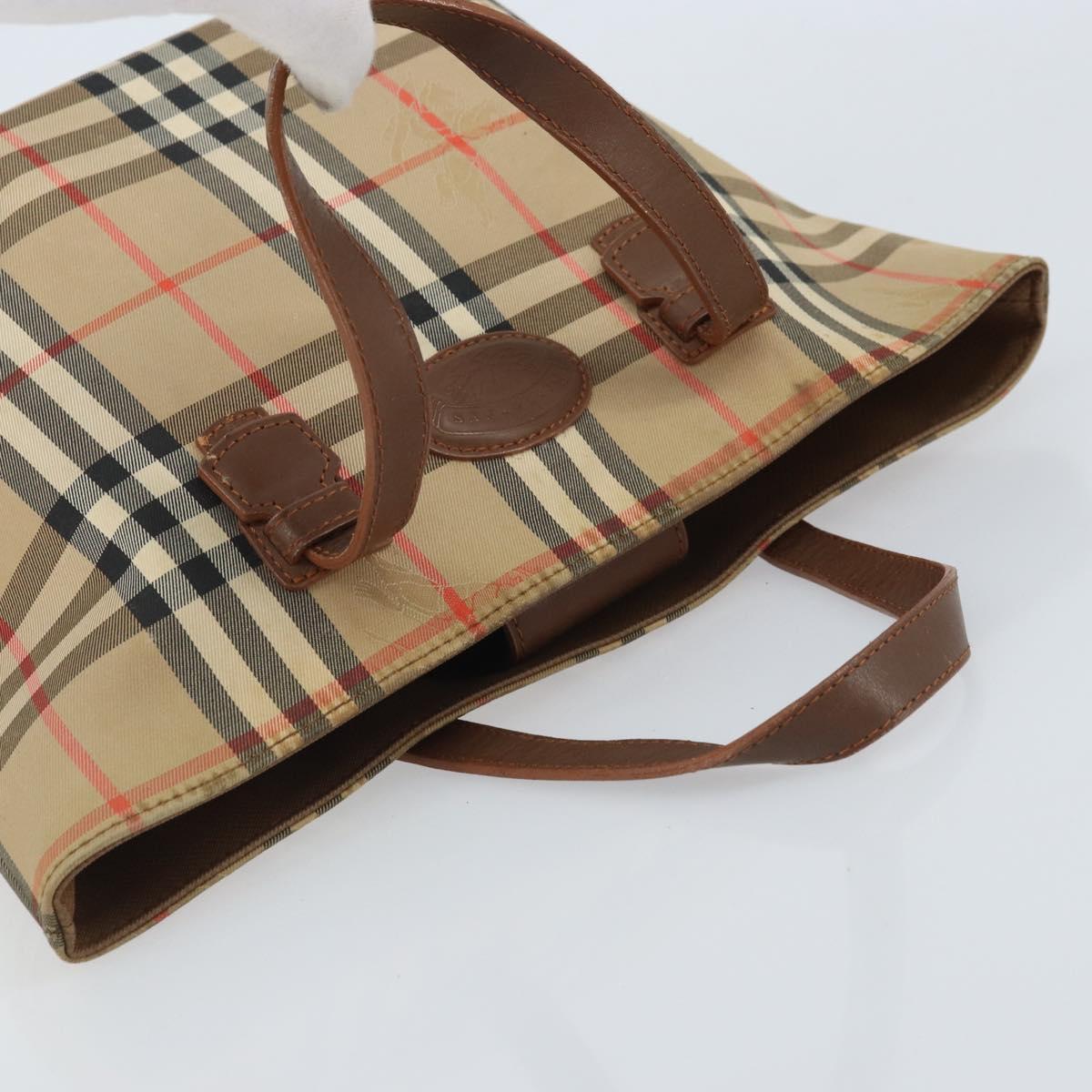 Burberrys Nova Check Hand Bag Canvas Brown Gold Auth BA11552