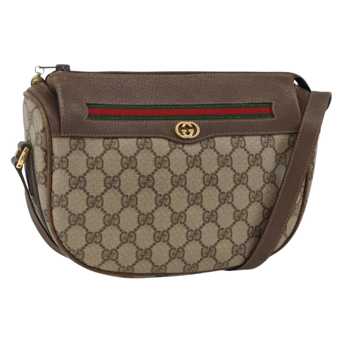 GUCCI GG Supreme Web Sherry Line Bag PVC Beige Gold 001 115 0918 Auth BA11553