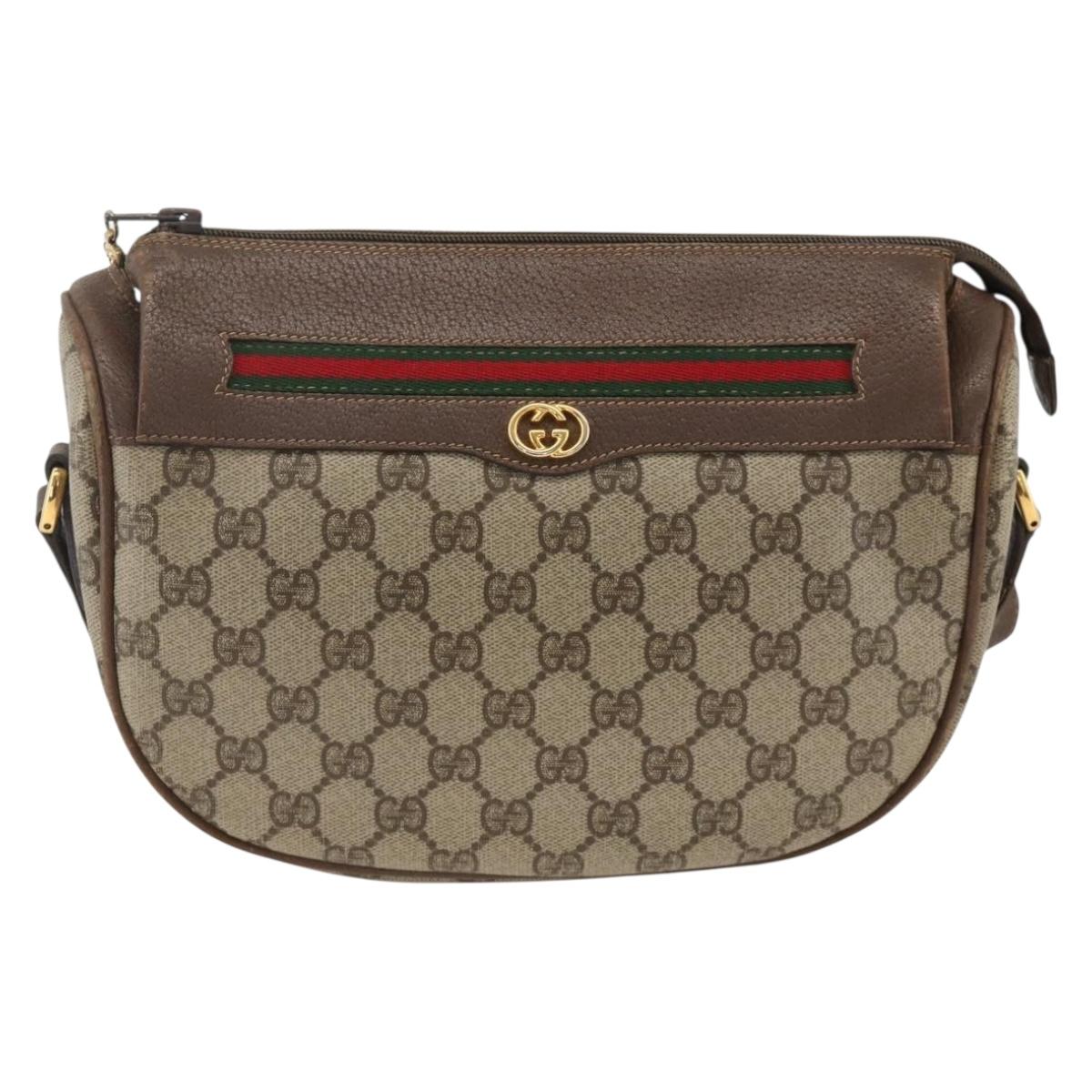 GUCCI GG Supreme Web Sherry Line Bag PVC Beige Gold 001 115 0918 Auth BA11553