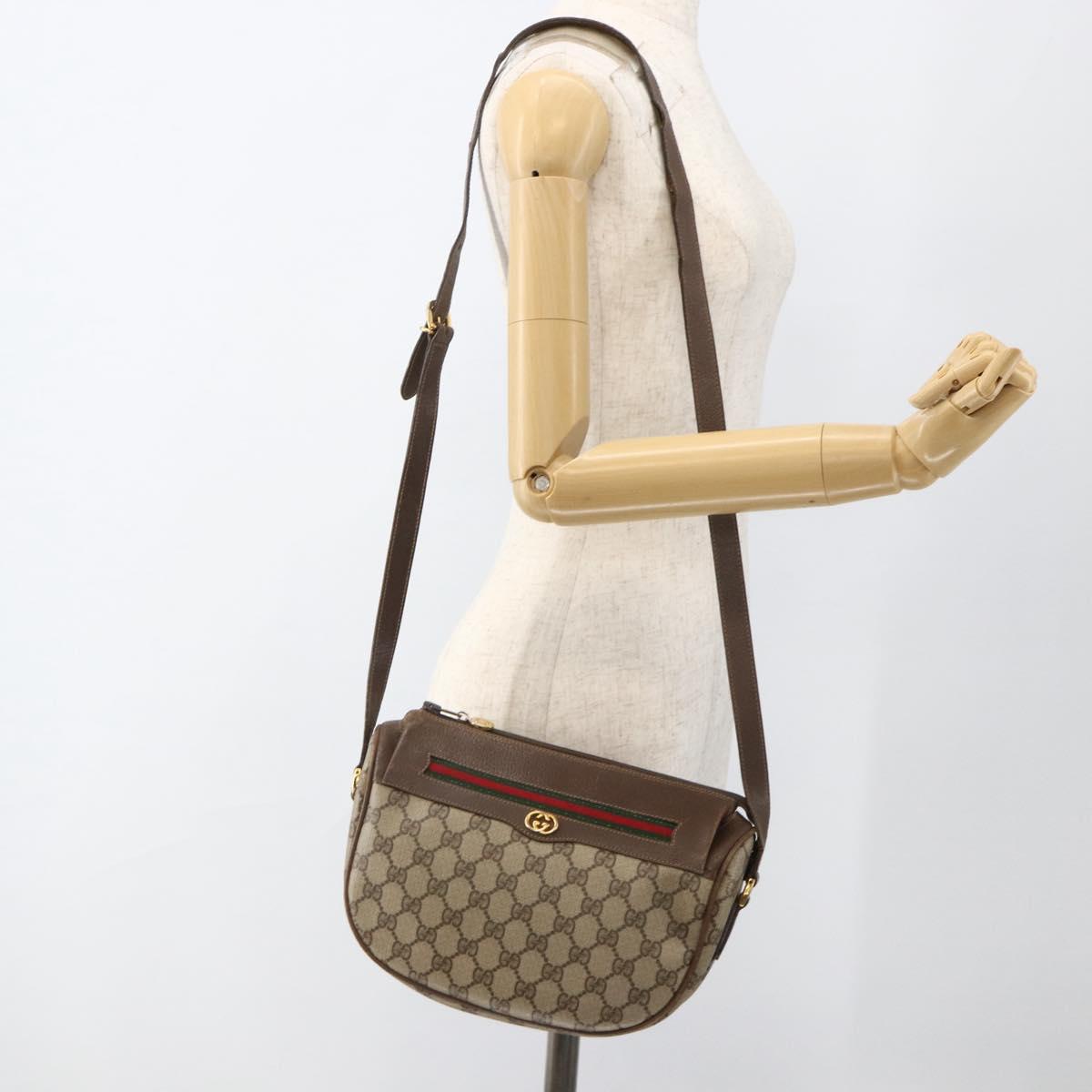 GUCCI GG Supreme Web Sherry Line Bag PVC Beige Gold 001 115 0918 Auth BA11553