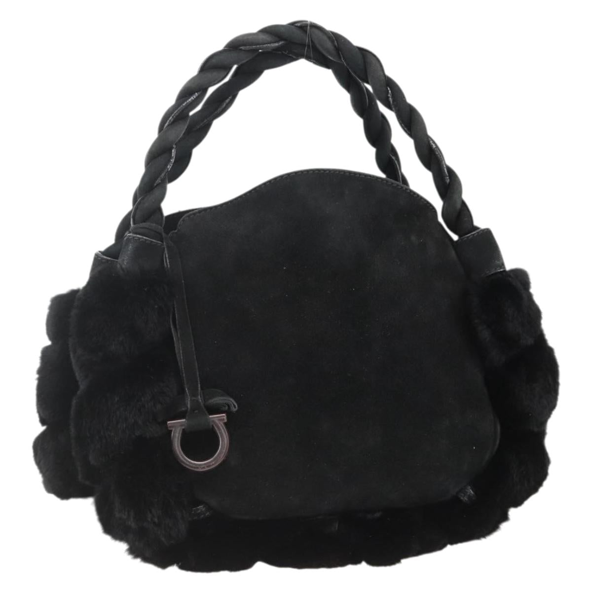 Salvatore Ferragamo Hand Bag Suede Black Silver Auth BA11561