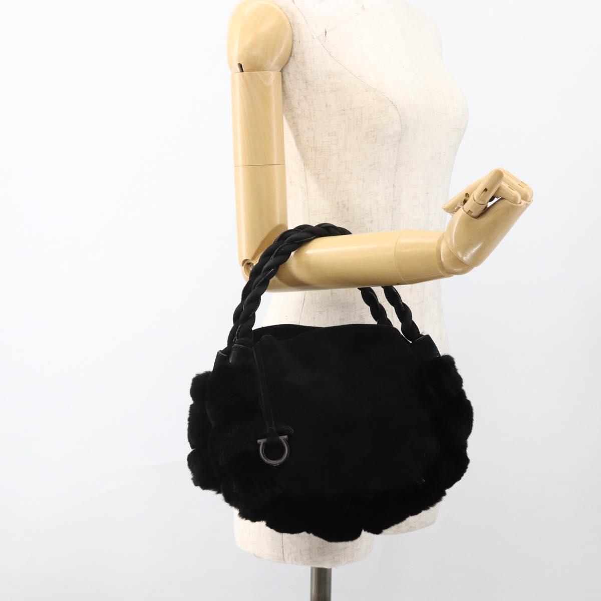 Salvatore Ferragamo Hand Bag Suede Black Silver Auth BA11561