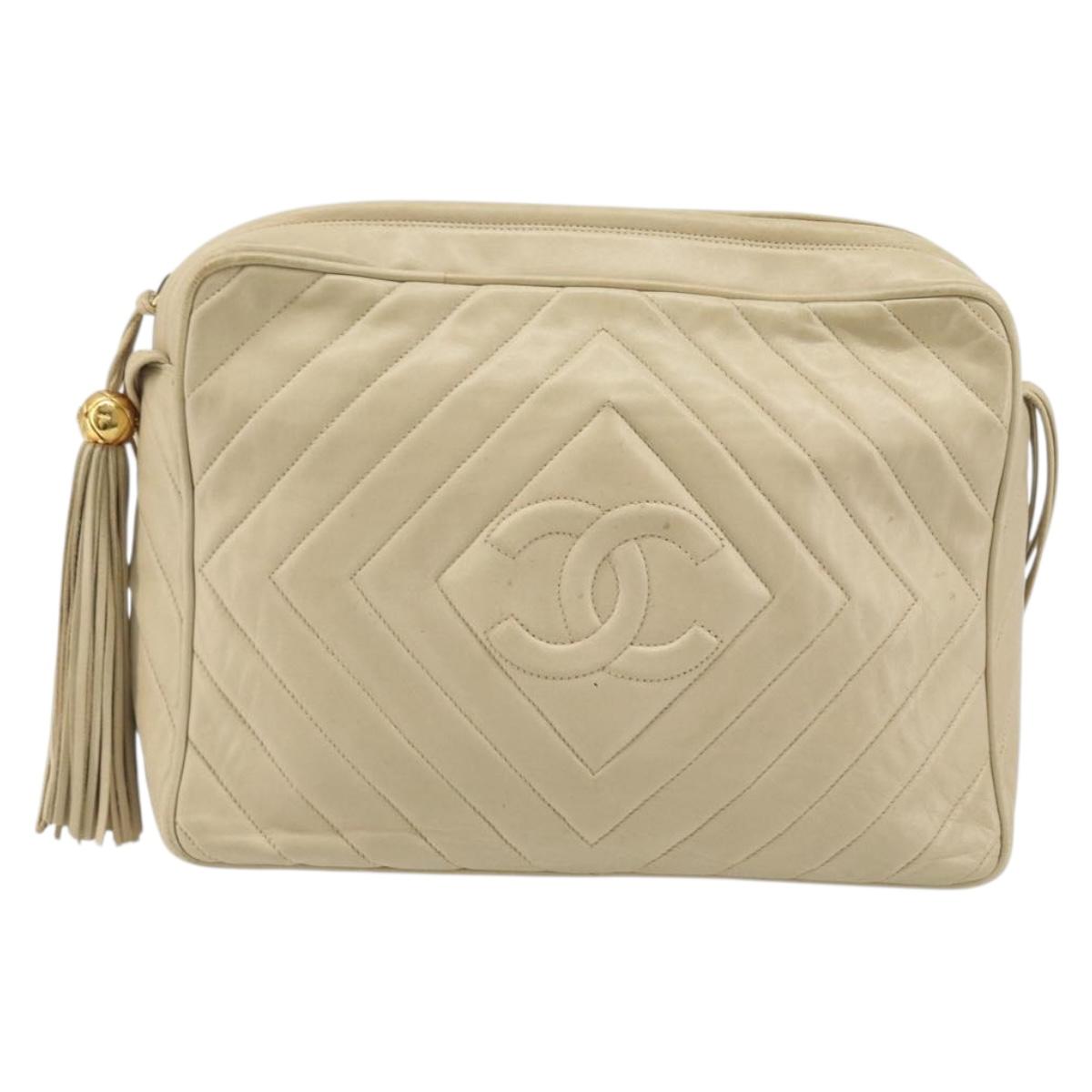 CHANEL Shoulder Bag Lamb Skin Beige Gold CC Auth BA11562A