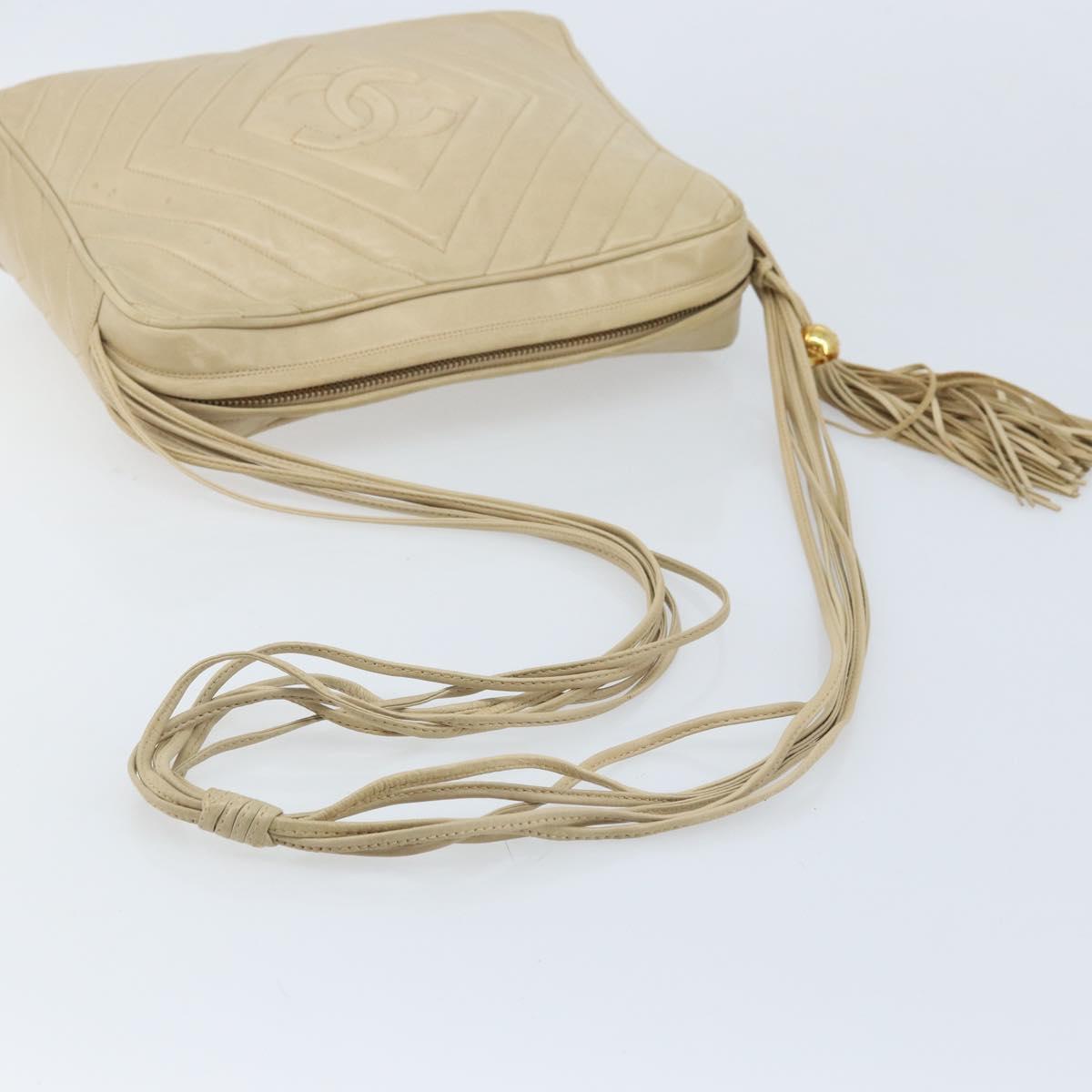 CHANEL Shoulder Bag Lamb Skin Beige Gold CC Auth BA11562A
