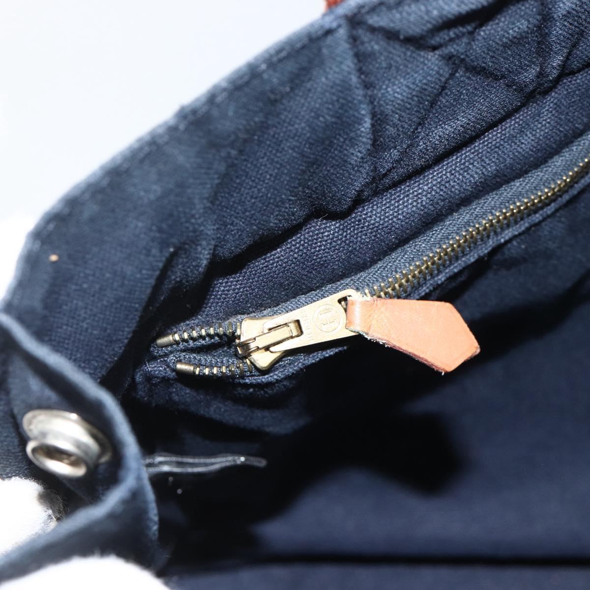 HERMES Fourre Tout PM Tote Bag Canvas Navy Silver Auth BA11564