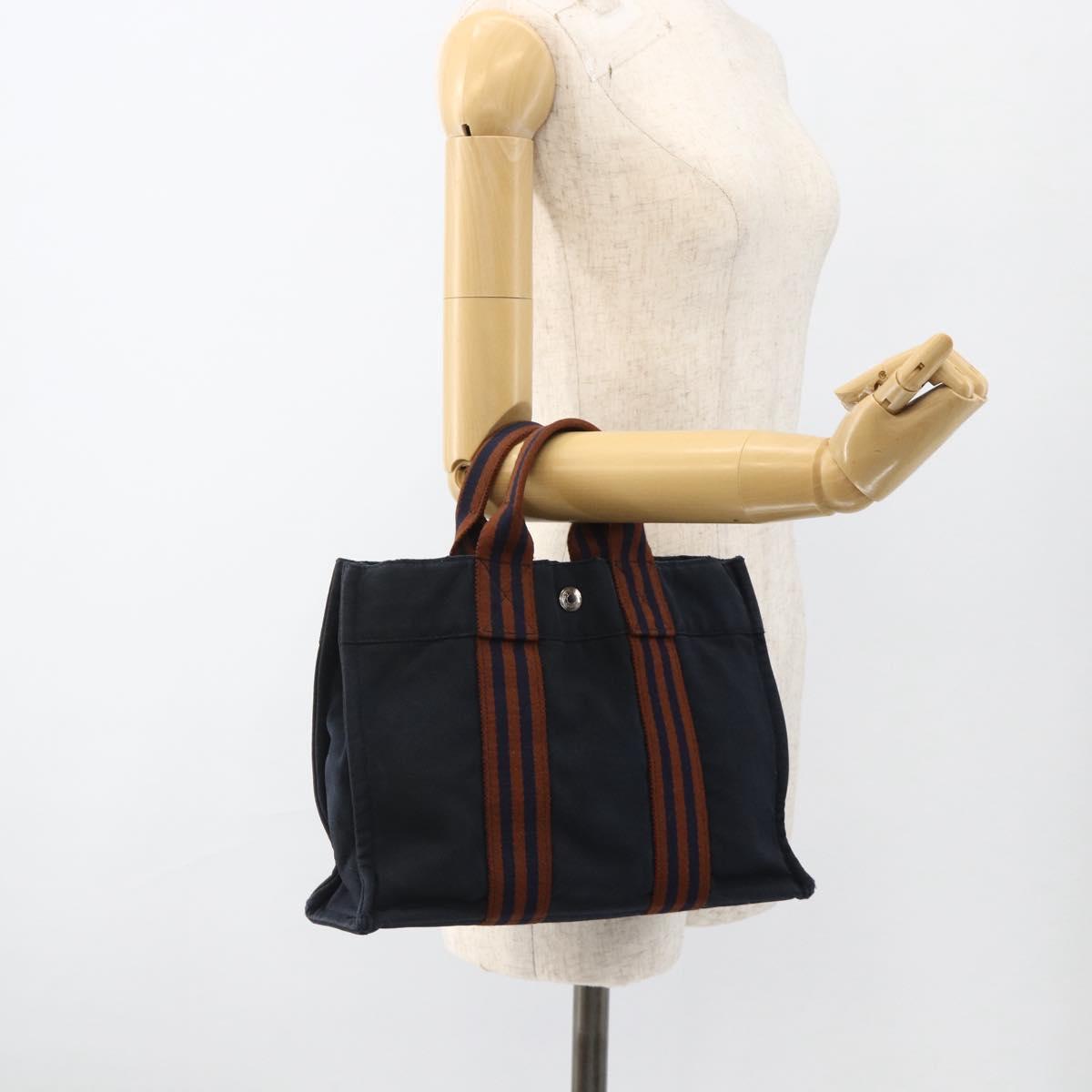 HERMES Fourre Tout PM Tote Bag Canvas Navy Silver Auth BA11564