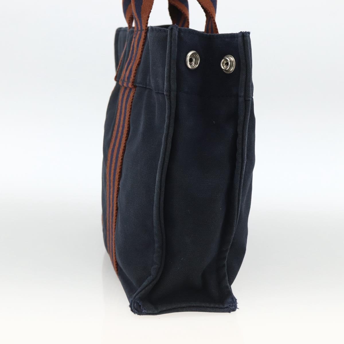 HERMES Fourre Tout PM Tote Bag Canvas Navy Silver Auth BA11564