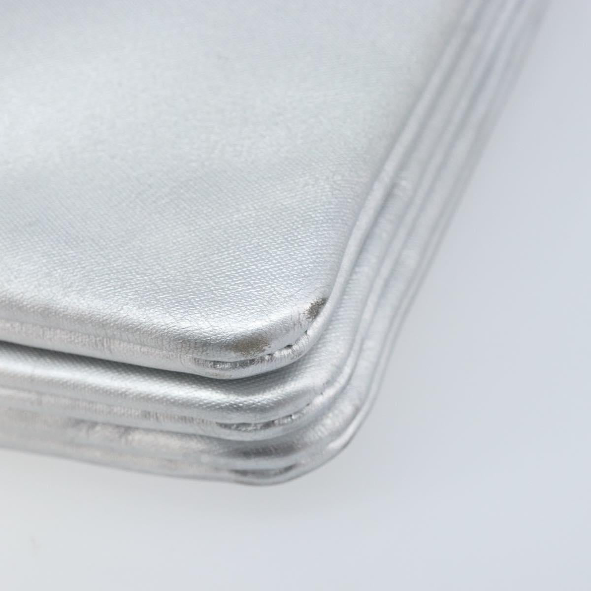 CELINE Shoulder Bag Leather Silver Auth BA11569