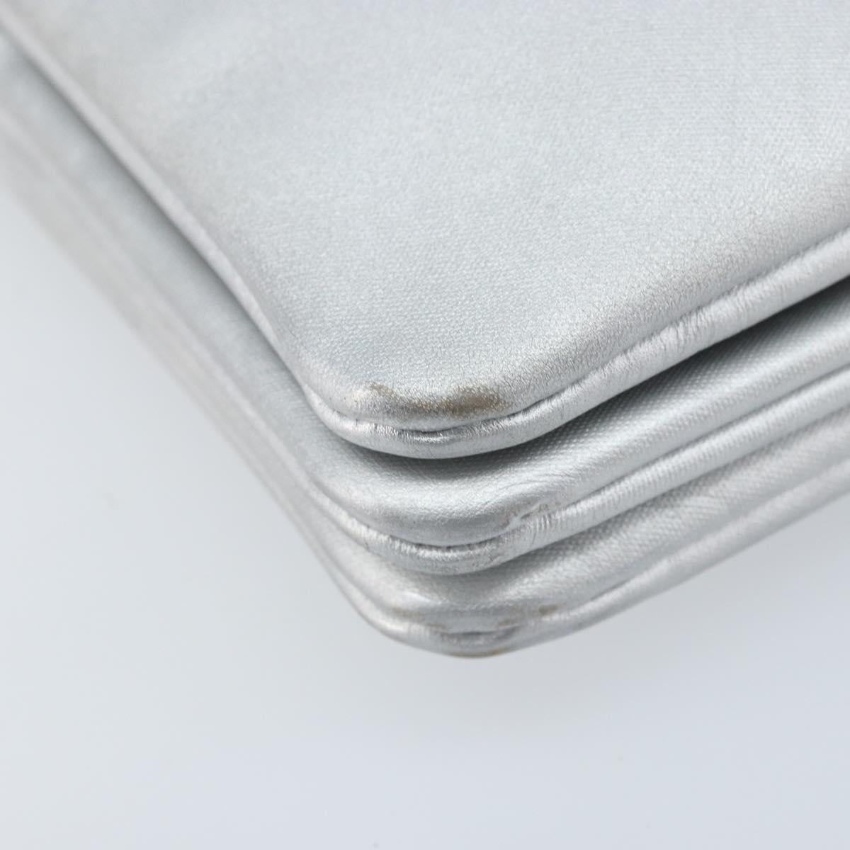 CELINE Shoulder Bag Leather Silver Auth BA11569